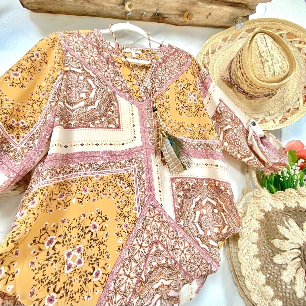 Bohemian Gypsy Paisley Print boho Blouse w southwestern prairie vibe